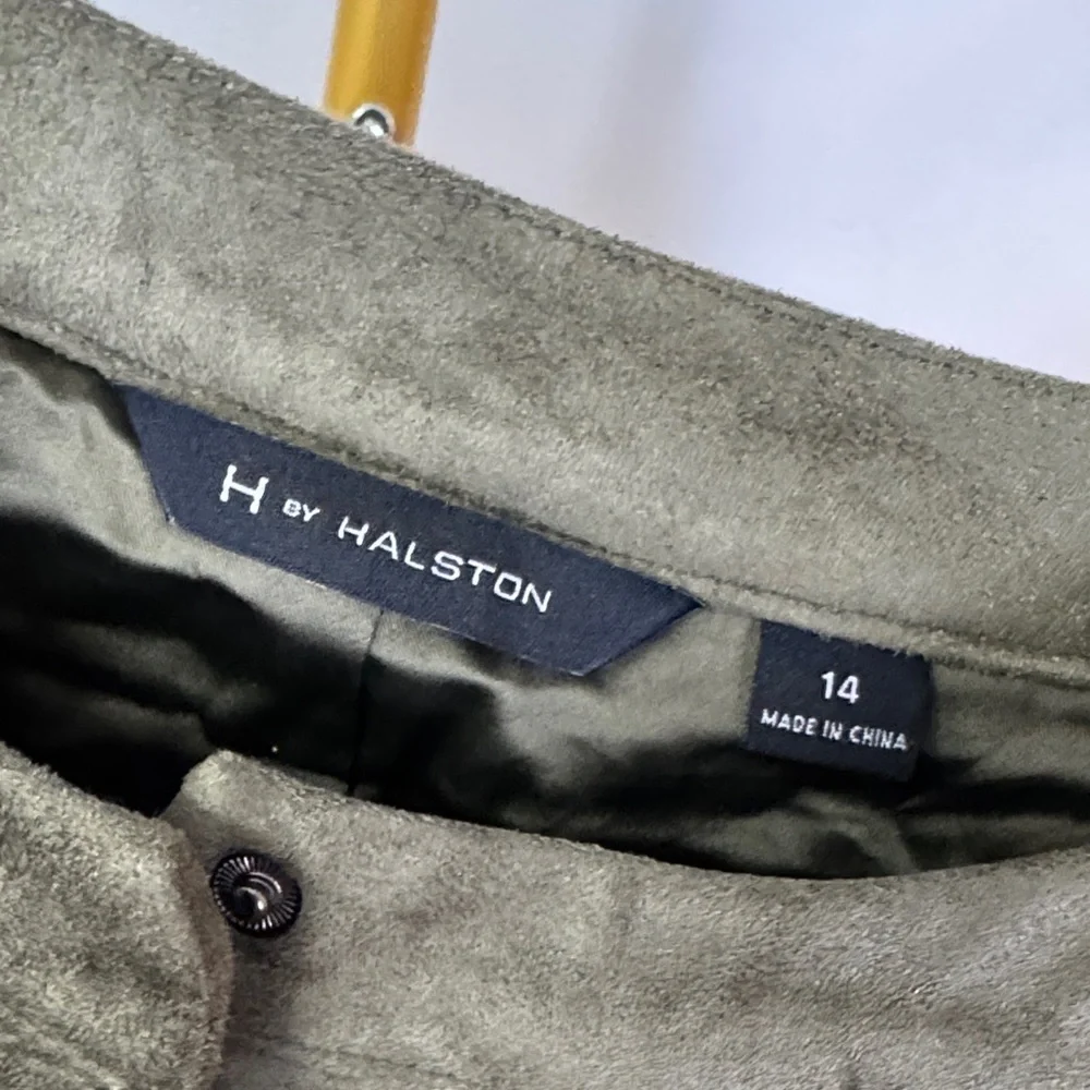 H by Halston Olive  faux suede Coat blazer with knit sleeves NWOT 14